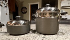 Circulon Hi-Low System 4 & 2 Qt Saucepans Pots Steamer-Strainer Set W/Lids