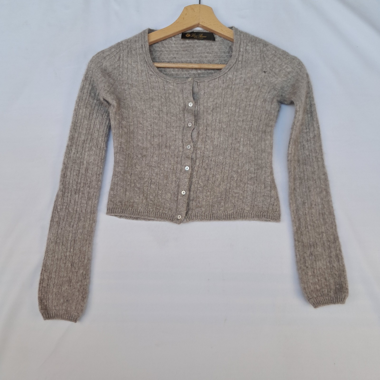 Cardigan Loro Piana 100 % cashmere colore grigio taglia 38 da bambina