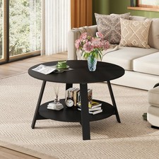31.5 Inch Wood Black Round Coffee Table For Living Room With Storage Clearance