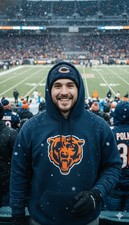 Chicago Bears NFL Team Apparel Blue w-Orange Logo Large Hooded Sweatshirt NWOT