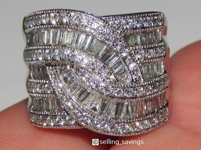 14K WHITE GOLD EFFY 2 TCW DIAMOND 7/10th INCH WIDE FACE CHANNEL SET BAND RING