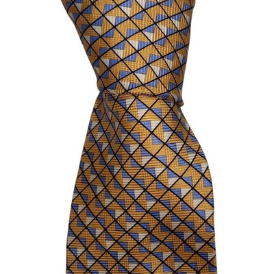 Jones New York Silk Necktie Men's Baby Blue Gold Geometric Designer Tie EUC