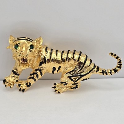 Alexis Kirk  Tiger Cub Brooch w/Stone & Enamel Accents VINTAGE MINT NEVER WORN! 