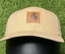 Vintage Carhartt Hat Mens Snapback Tan Leather Patch Canvas Made In USA