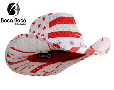 Western Drifter US Flag Patriotic Cowboy Cowgirl Hat Toyo Red / White UPF 50+