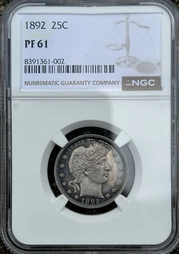 1892 Proof Barber Quarter | NGC Proof 61 - Lightly Toned Reflective Fields