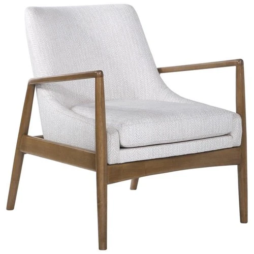 Uttermost Bev Farmhouse Wood and Fabric Accent Chair in White/Taupe - Picture 2 of 10