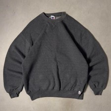 Vintage Russel Thrashed Crewneck Sweatshirt Blank Black Faded Cropped Pullover
