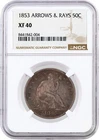 1853 Arrows & Rays 50C Seated Liberty Half Dollar NGC XF40 Coin