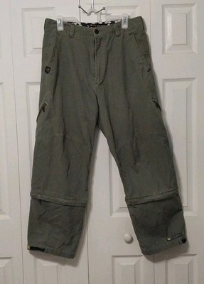 Vintage Bugle Boy Convertable Pants Olive Green Khaki Logo Streetwear Y2K 34/30