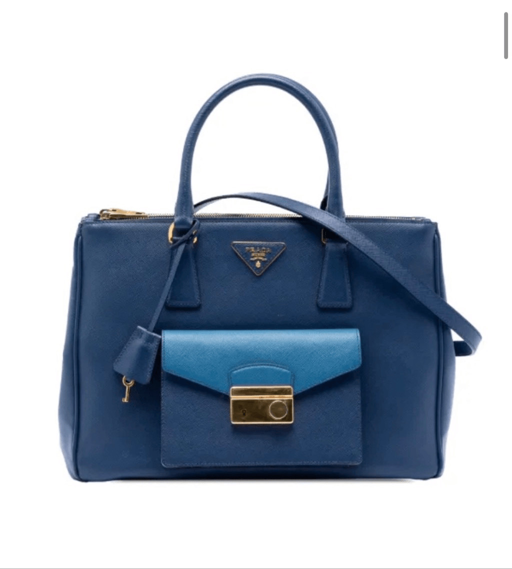 Prada Saffiano Lux Galleria Double Zip Front Pocket satchel Blue