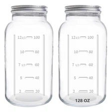 eleganttime 128 oz Mason Jars Extra Wide Mouth 2 Pack, 1 Gallon Glass Large J...