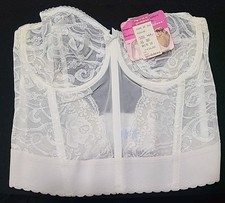 GODDESS VTG NWT 36D BRA WHITE LACE STRAPLESS V-BACK BUSTIER CORSETTE BONED 688