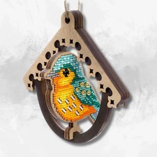 DIY Bead embroidery kit on wood Bird Home Decor Craft gift