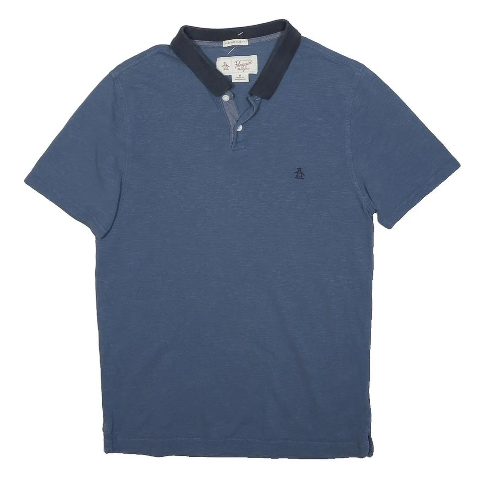 ORIGINAL PENGUIN Polo Uni Bleu Marine Manches Courtes M Coton Mixte - Photo 1/4
