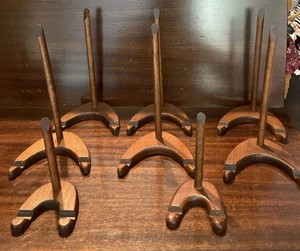 Vintage Lot Of 8 Wooden Plate Holders Displays 6 Large 8” 2 Small 5”