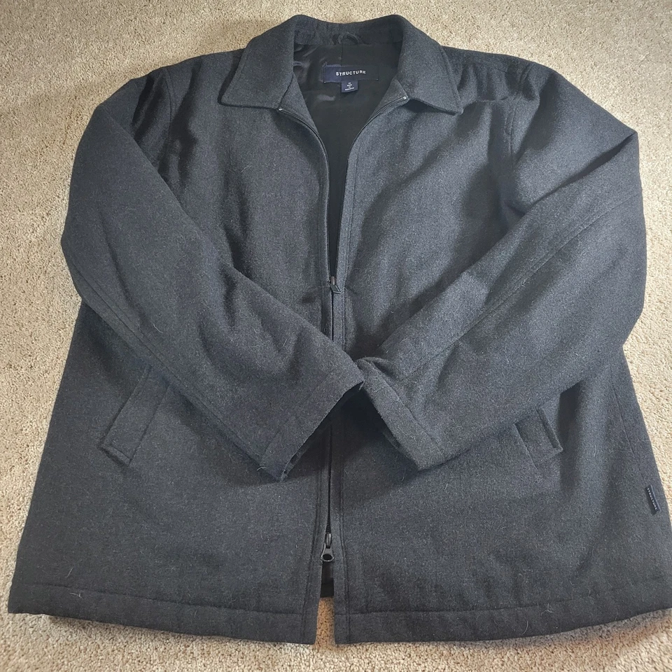 Structure Jacket Wool Blend Mens Medium Gray Outerwear Full Zip Collar Pockets - Image 3 of 4