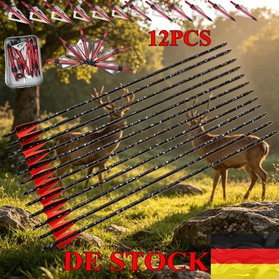 12pcs 30'' Carbon Pfeile Spine 500&Jagdspitzen Für Compound & Recurve Bogen Jagd