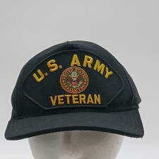 Vintage U.S. Army Veteran Patch Hat Eagle Crest Snapback Cap Made in USA Black