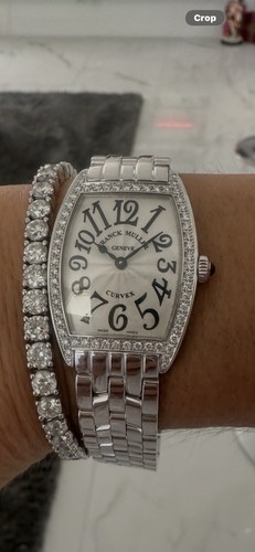 Franck Muller Cintree Curvex Diamond Bezel Silver Guilloche Dial Quartz 45mm