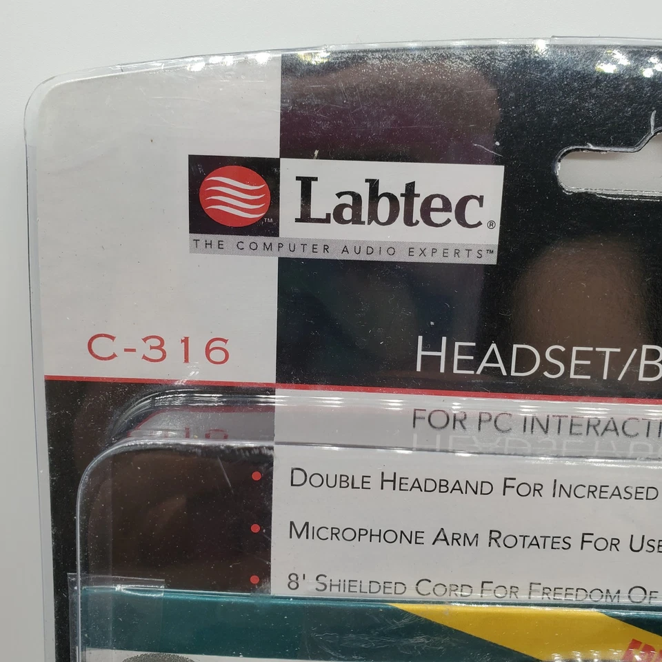 Vintage LABTEC C-316 Wired Headset with Boom Microphone for PC Interactive Audio - Image 4 of 4