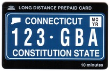 10m Connecticut License Plate Phone Card: 'Constitution State' USED Phone Card