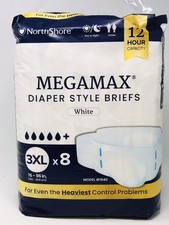 Adult Diapers Tab-Style Briefs 3XL 76-96” 8 Count White