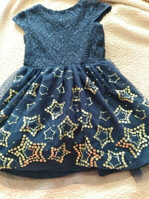 navy blue dress with gold stars  a blue amarra prom dress with gold stars , size