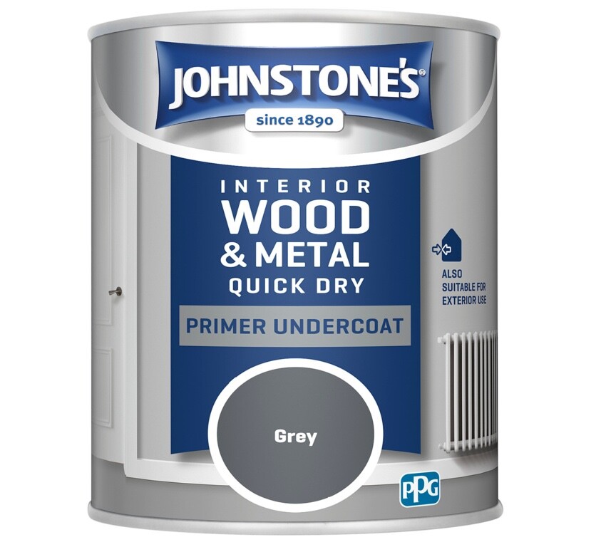 Johnstone's Wood Metal Interior Exterior Quick Dry Primer Undercoat 750ml - Grey