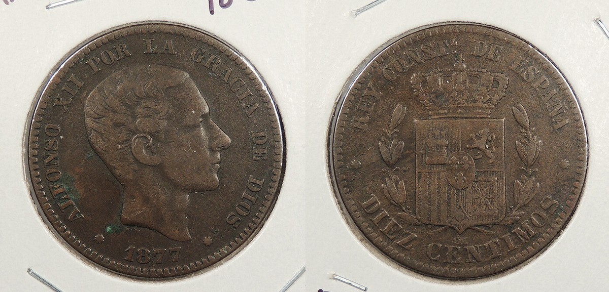 SPAIN 1877-OM 10 Centimos #WC95766 | eBay