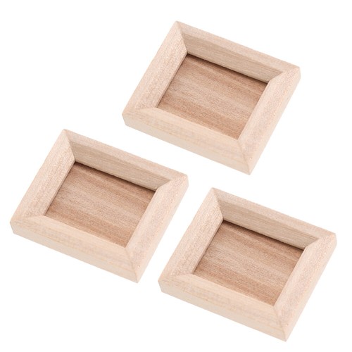 3PCS Doll House Mini Frames Miniature Wooden Picture Frames DIY Doll House