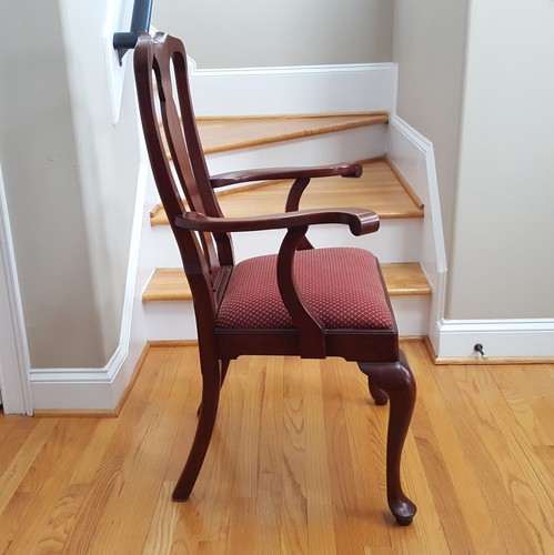 Vintage Pair Henkel Harris Dining Armchairs Queen Anne Style Wild Black Cherry! - Picture 15 of 24