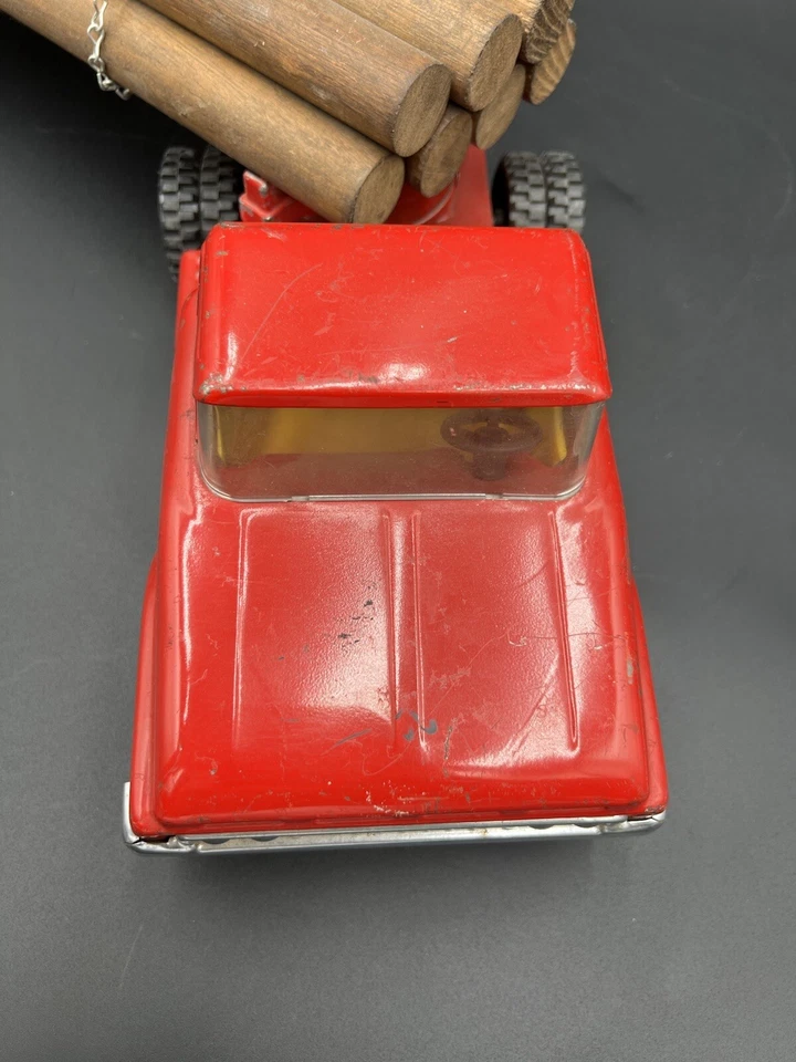 Structo Truck Tractor With Red Log Hauler Trailer With Load Of Logs  - Image 4 of 4