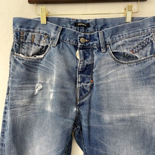 ANTONY MORATO BUTTON FLY DISTRESSED STRAIGHT SLIM JEANS- MEDIUM WASH SIZE 30 - Picture 4 of 11