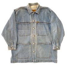 Vintage Jeans East Denim Blue Jean Western Trench Jacket Coat Womens Large 90s