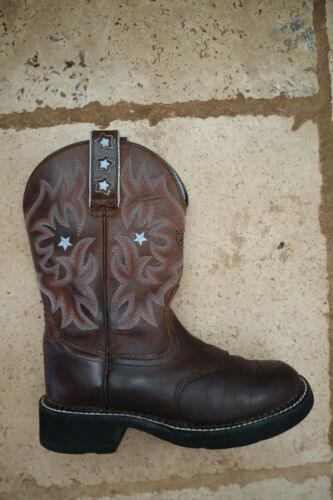 Brown Leather ARIAT 16720 Pro baby Western Style Pull On Boots BLue Stars 6 B - Afbeelding 1 van 8