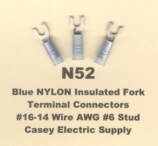 25 Blue NYLON Insulated FORK SPADE Terminal Connector 16-14 Wire Gauge 6 Stud
