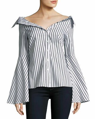Caroline Constas XS Persephone Womens Blouse Striped Off Shoulder Long Sleeve