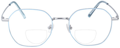 Bifokalbrille Nancy in Hellblau - Silber mit Sehstärke und Addition R / L gleich