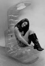 1970 Suzy Hamilton Relaxing On A Plastic Chair At Furniture Show Old Photo