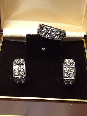 FLORAL 925 STERLINGSILBER EUROPÄISCHER SCHMUCK DAMEN 2-TEILIGES SET OHRRINGE & RING 7 NEU