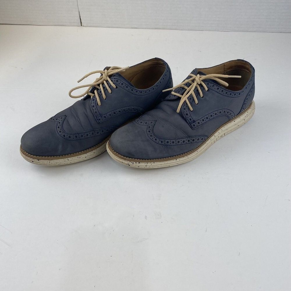Cole Haan Lunargrand Wingtip Oxford Shoes Grey Suede Navy Blue Sole Mens 9B Cole Haan Men main image 3