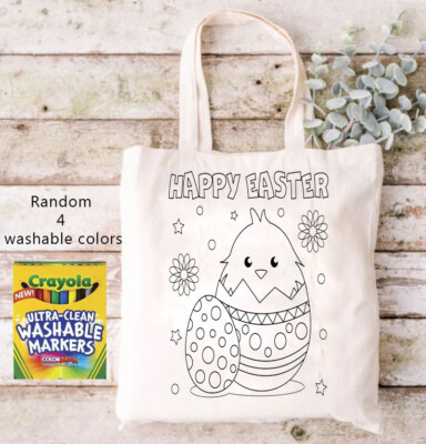 Easter Coloring Canvas Tote Bag With 4 Washable Colors | Best Easter Gift ideas
