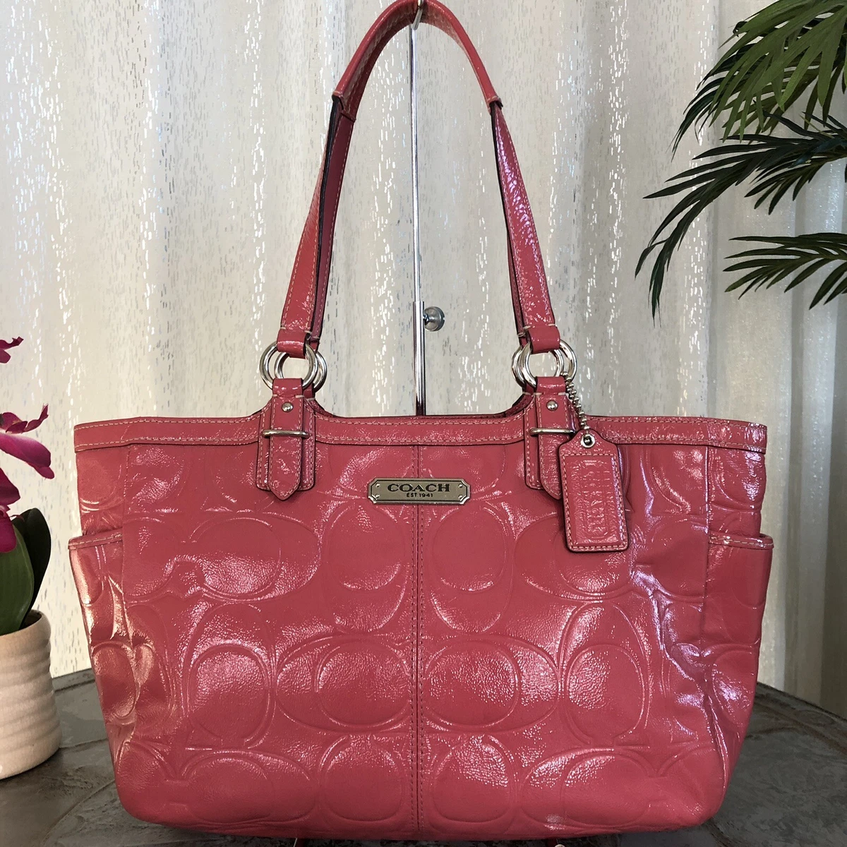 COACH Gallery Embossed Patent Leather Tote F19462 Dark Rose Pink