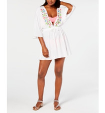 Miken Juniors' Swimsuit Embroidered Kimono Cover-Up Women's White Size M 01235