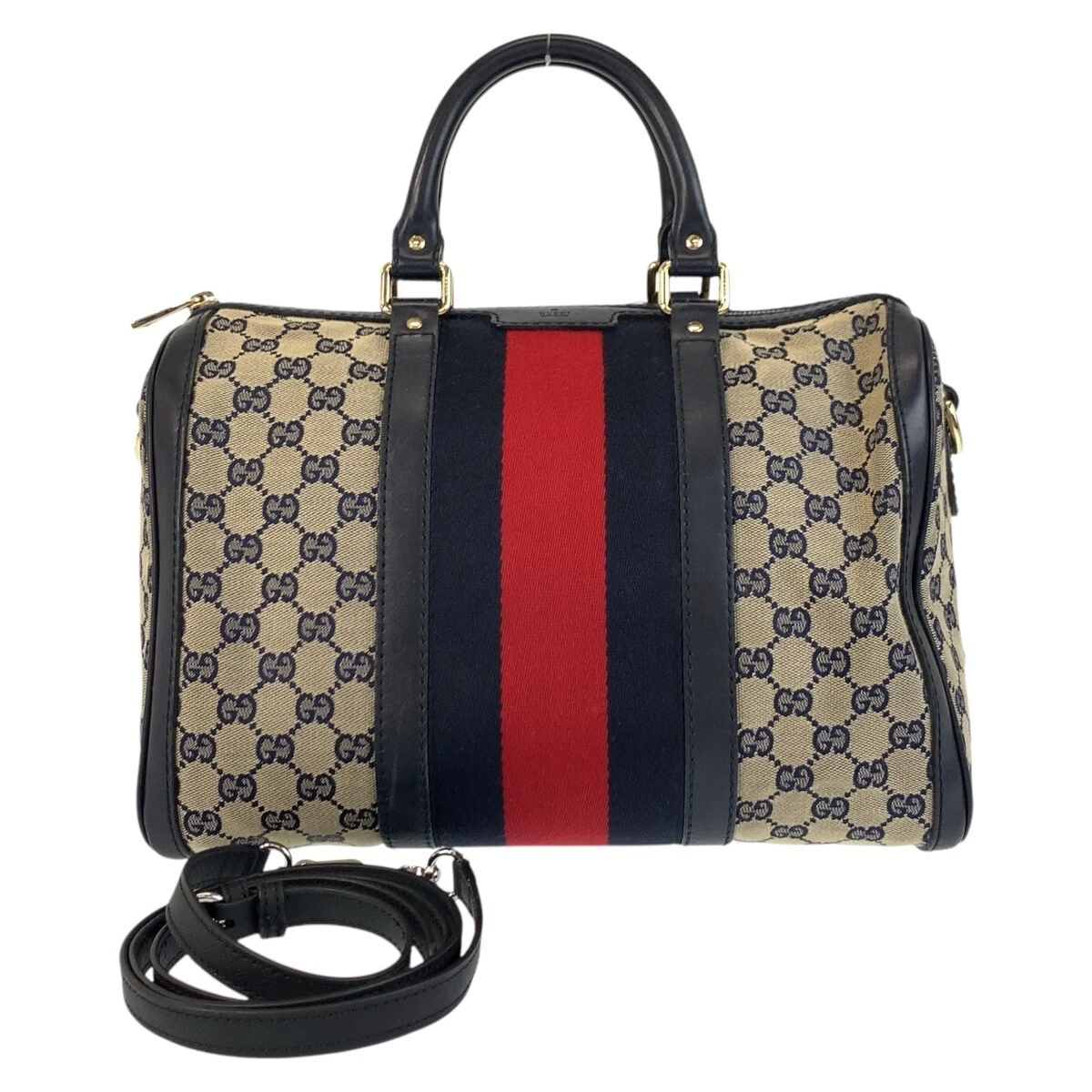 Sac à main GUCCI Web Stripe 247205 sac Boston sac à bandoulière 2 voies gris marine toile