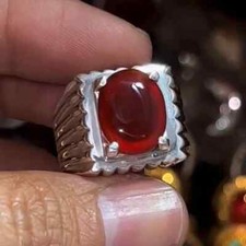 Yemeni Aqeeq Ring For Men, Carnelian Ring With Sterling Silver 925, Natural Agat