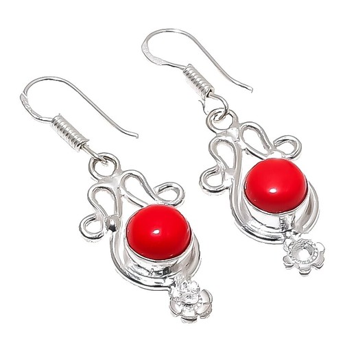 Red Coral Chandelier Earrings With 925 Sterling Silver Hooks - Tibetan Style, Women's 4 thumbnail image