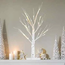 Christmas Decorations 2FT/24” Birch Tree Light with 24LT Warm White LEDs Battery