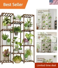 Bamworld Plant Stand Indoor Outdoor Tall Plant Shelf for Multiple Plants Pots Wo